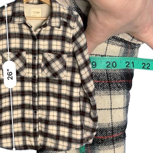Ci Cono Plaid Flannel Sherpa Shacket Jacket Womens L Gorpcore Cabincore Cozycore - Picture 10 of 11